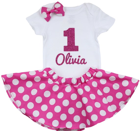 Items similar to First Birthday Outfit with Hot Pink Twirl Skirt and ...