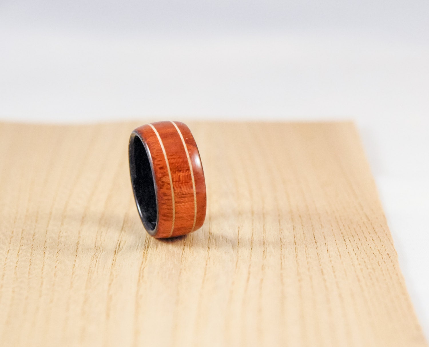 Hybrid Bloodwood Wood Ring Maple Veneer Inlay by SimplyYelena