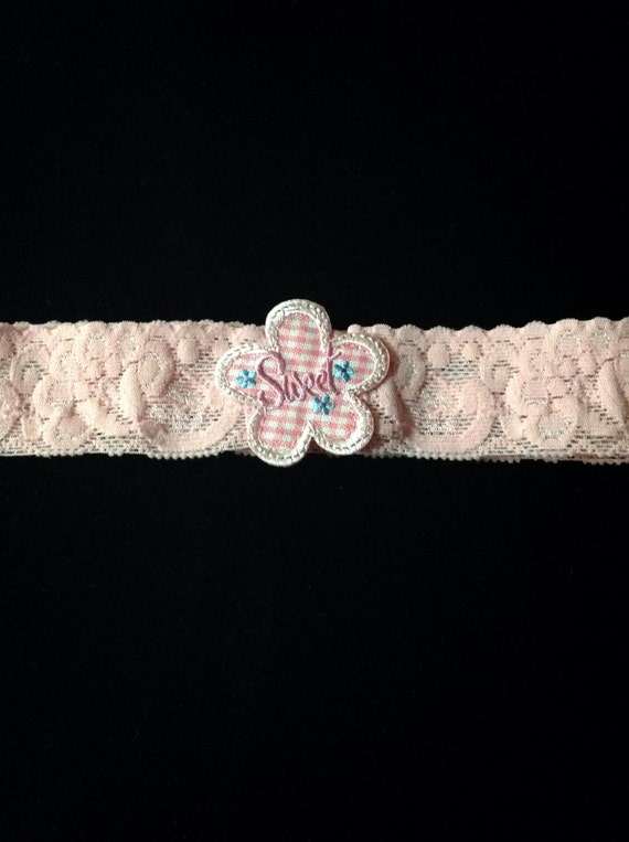 Adorable pink elastic headband with pink by FourHeartsDesigns