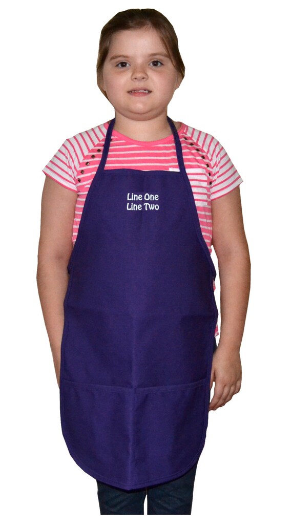 Kids Apron Purple Personalized Embroidery Medium 2 Lines