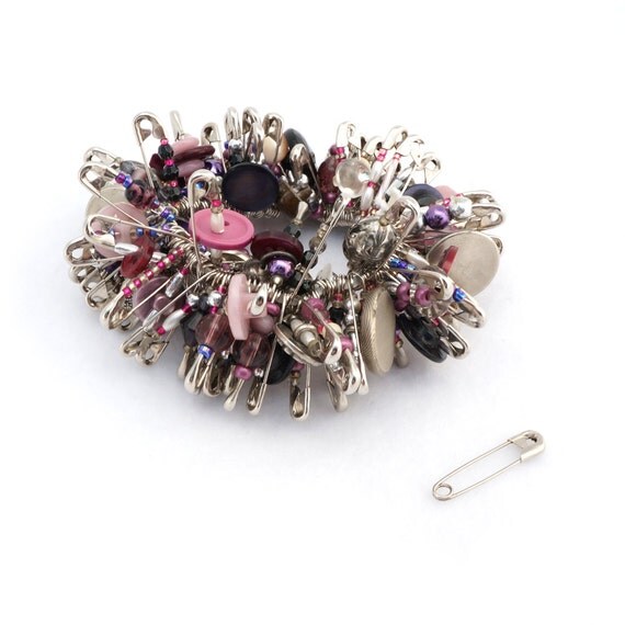 Items similar to Safety Pin Charm Bracelet Handmade Recycled