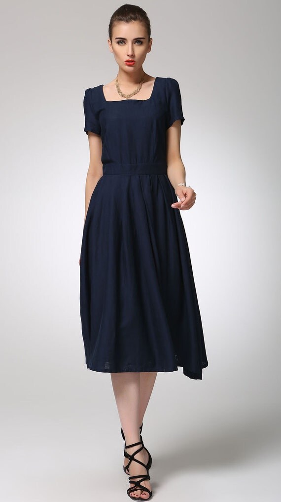 Mod dresslong blue dress vintage inspired dress maxi dress