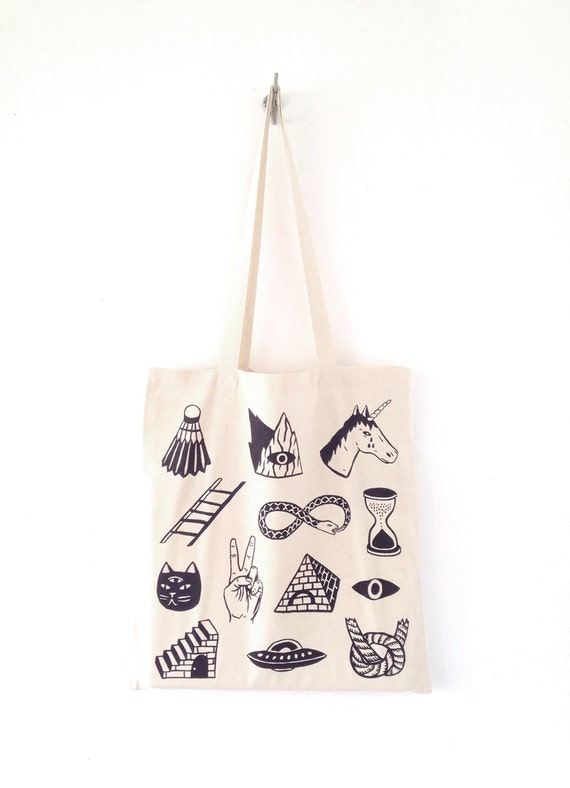 STRANGE DAYS Screen Printed Canvas Tote Bag by triangletrees