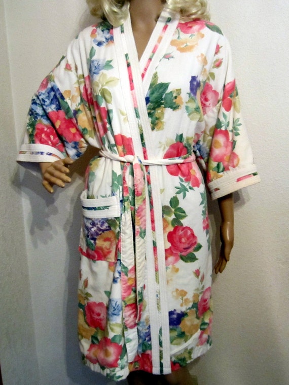 Floral Cotton Robe with Terry Cloth Lining size M