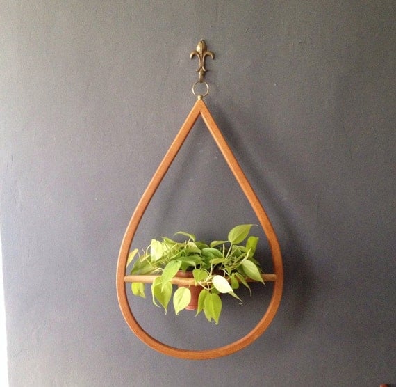 large vintage bentwood plant hanger. hanging teardrop wood