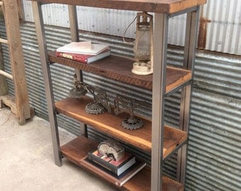 Open Shelving Bookcase / Reclaimed Wood + Steel Frame