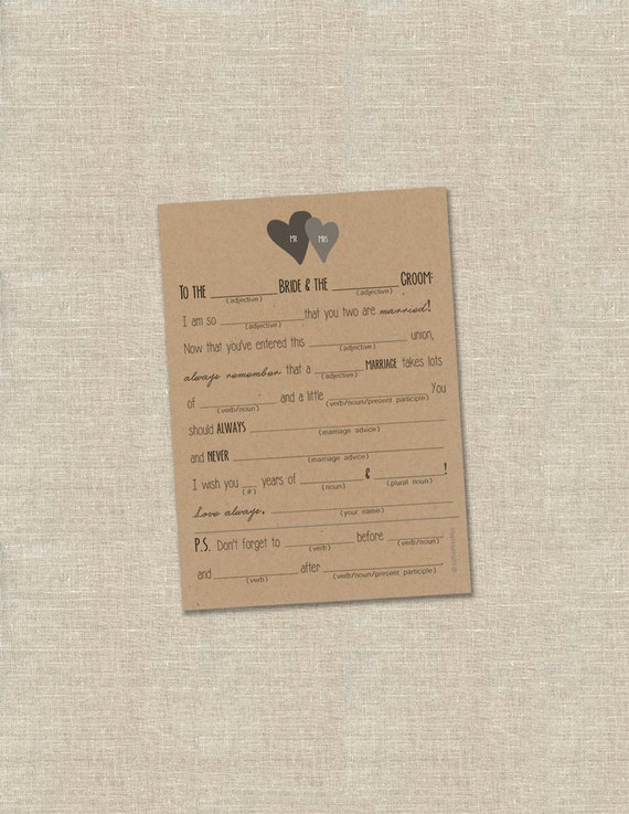 Printable Mad-lib Wedding Advice cards in black and white // 5x7"