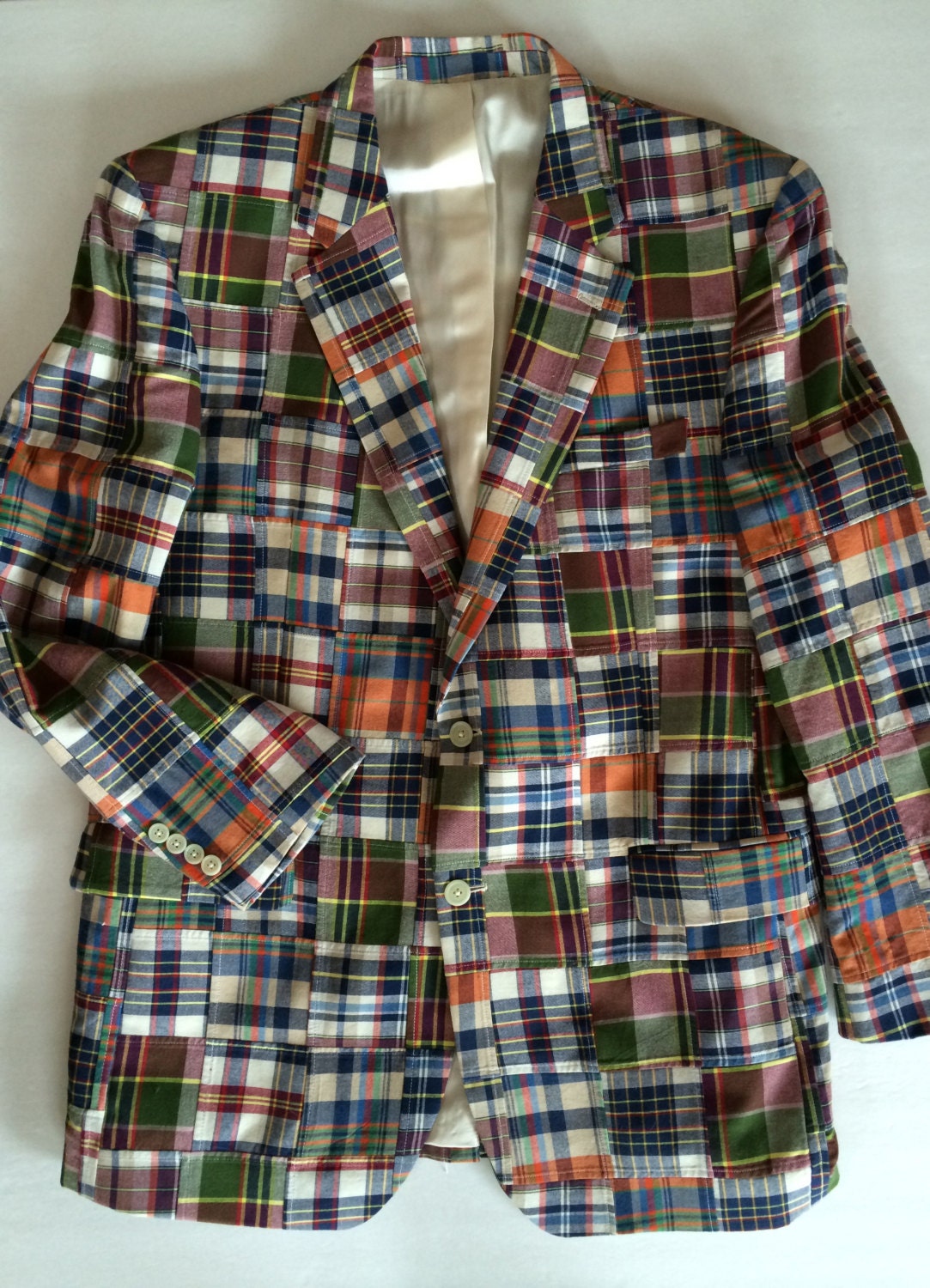 Men's Madras Plaid Sport Coat / 100% Cotton / by VintageByBeth