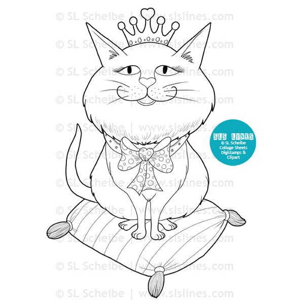  princess  spoiled cat  digital stamp fat round kitty with