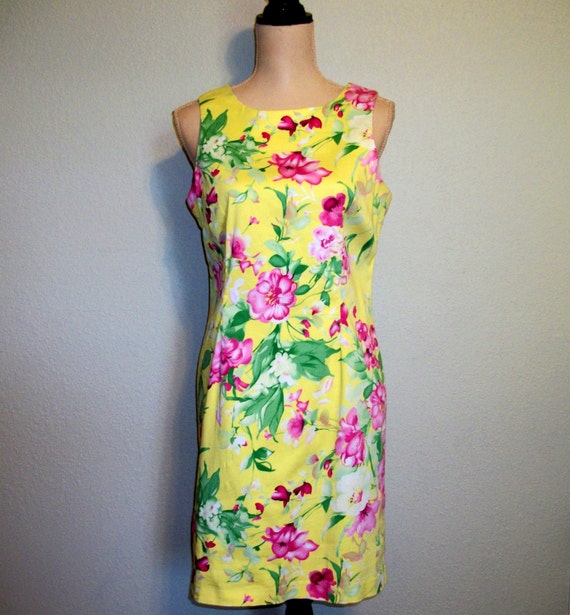Sleeveless Summer Dress Yellow Floral Size 10 Petite Dress