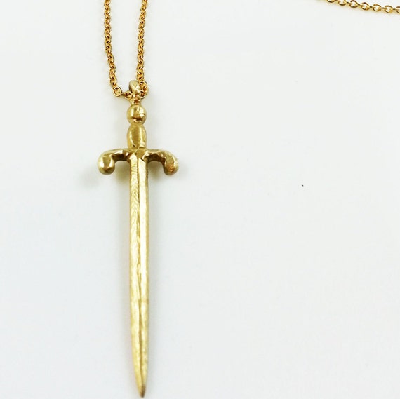 Handmade Gold Sword Necklace - FREE SHIPPING- Unisex Gold Sword ...