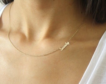 Sideways Name Necklace ~ Personalized Mini Name Necklace ~ Name Necklace ~ Thin Gold Name Necklace ~ Mother's Day Gift