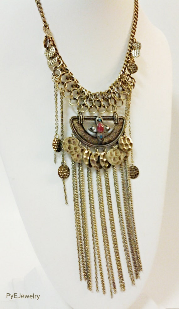 Antique Bronze Chain Necklace / Cascade Bronze Statement