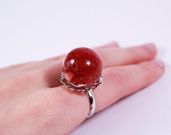 red ring/for/nana gift girlfriend statement ring gift/for/wife alternative ring flower gift/for/mom daughter gift/for/friend resin ring ъ14