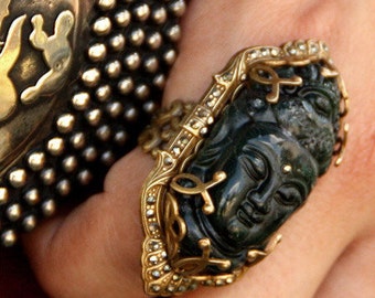 Buddha Ring, Art Deco Ring, Marcasite Ring, Boho Ring, Zen Jewelry, Large Ring, Yoga Ring, Buddha Jewelry, Yoga Jewelry, 1920s Ring R327