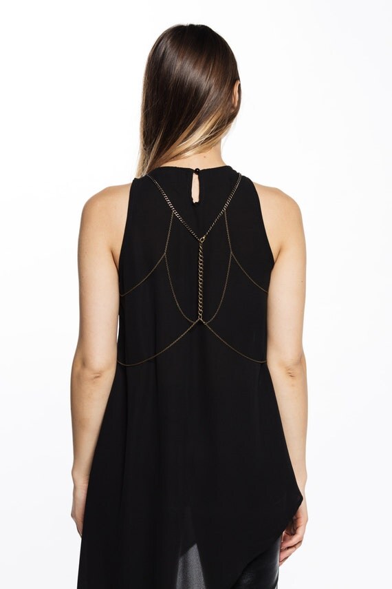 Gold Body Chain Harness with Vintage Brass Medallion RITA