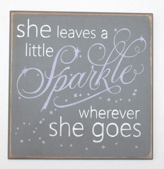 She Leaves a Little Sparkle Wherever She Goes - Hand Painted Wooden Sign - 12 x 12 - Lavender and Gray - Girl's Room - Nursery Decor
