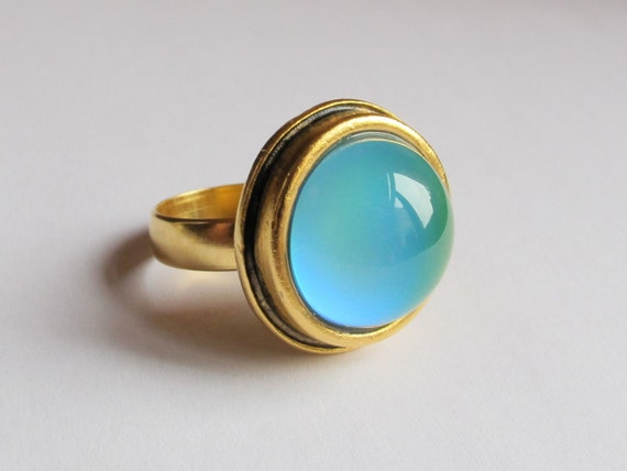 Mood Ring 24K Gold Plated 17 mm Quality Mood Stone