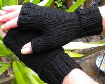 Fingerless Gloves Hand Knit Ladies' Fingerless Gloves Black Merino Wool Fingerless Gloves Black Hand Warmers Ladies' Black Knit Wool Gloves