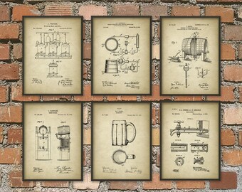 Beer Brewing Patent Prints Set of 6 - Beer Poster - Beer Art - Beer Wall Art - Beer Patent Print - Beer Brewing Posters
