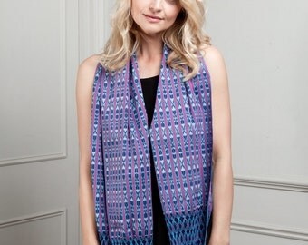 Short Unisex Cotton Scarf, Mexican Rebozo, Handwoven short Mexican rebozo scarf, Pink & Blue, Red and Blue, Ikat Design, Cotton Short Scarf