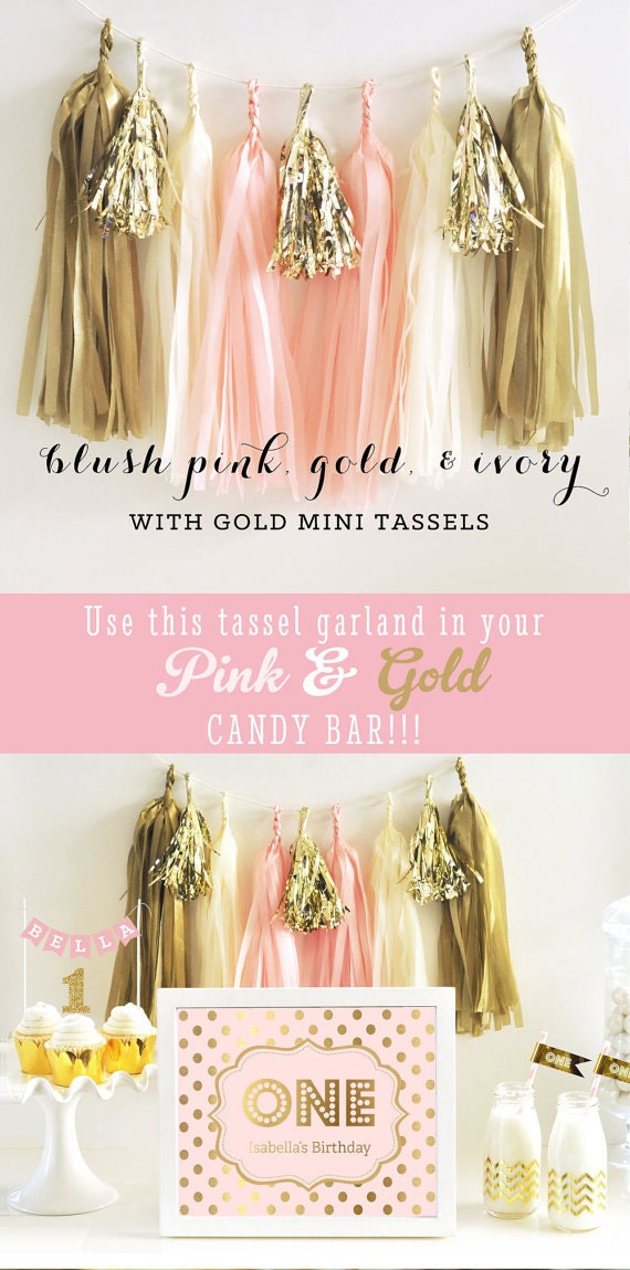 20 Pink and Gold Tassel Garland Pink and Gold by DIYfavorshop