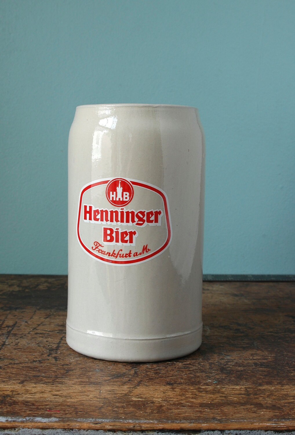 1983 1 Liter Beer Stein Henninger Bier Frankfurt 33 oz. German