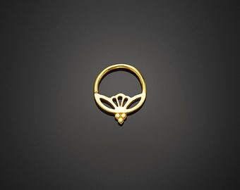 Gold Septum Ring 18g Gold Nose Ring, Lotus Septum, Tribal Septum, Indian Septum Jewelry by NoitaDesigns