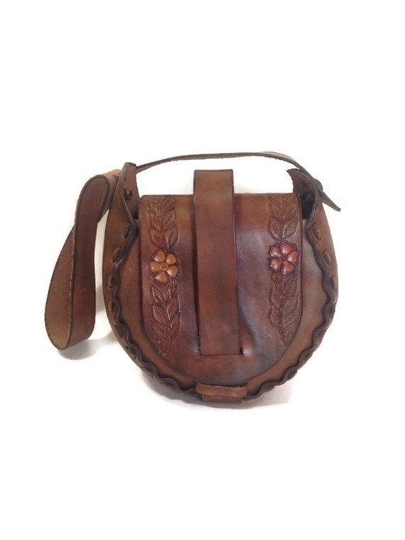 Vintage Saddle Bag Tooled leather purse handbag by VintageGirlNY