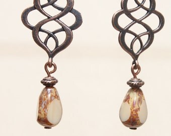 Ivory White Cream Earrings Drop earrings Dangle Copper Earrings Czech Glass Earrings Boho Chic Jewelry Gift for her Gift Ideas Long Earrings