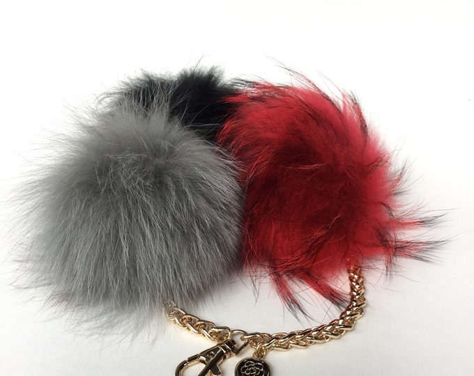 Trio fur pom pom corsage Bag Charm Totem Fox/ Raccoon creation piece