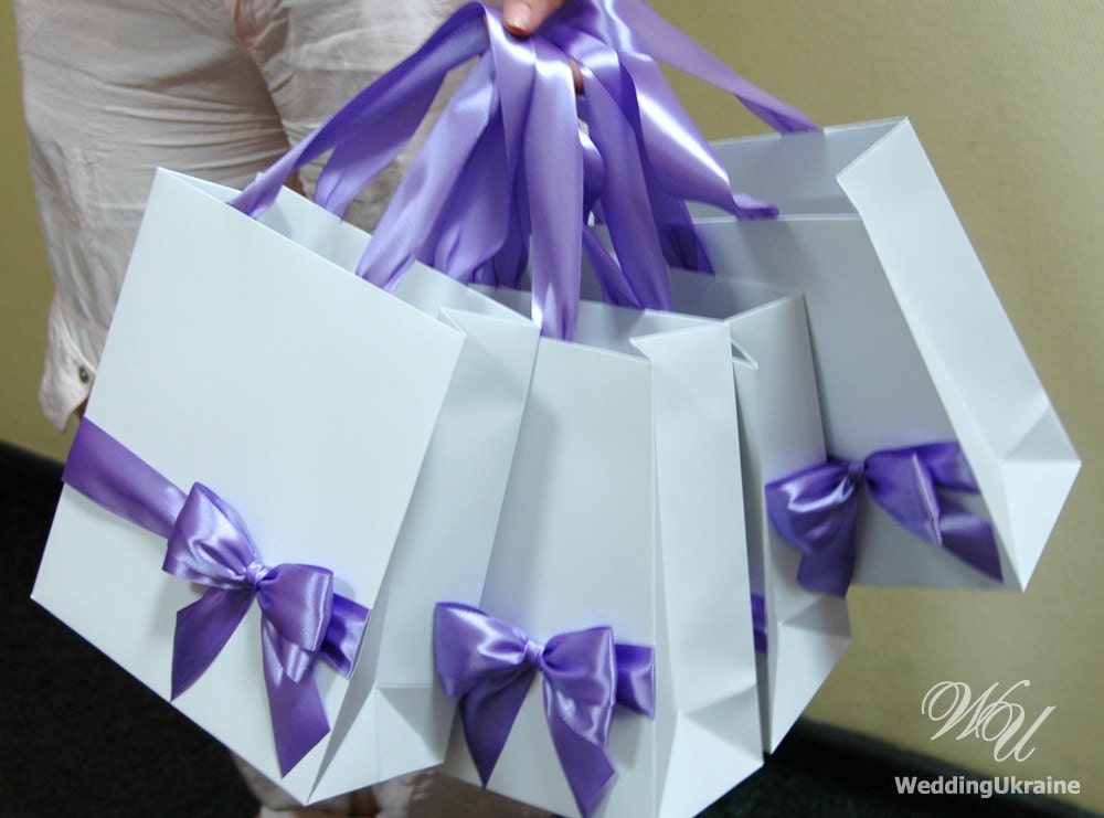 20 Gift Paper Bags with satin ribbon and big bow by WeddingUkraine