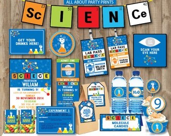 PDF format-Instant Download-Science theme party pack printable -Kid birthday party pack-for personal use only-digital file
