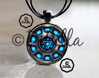 Iron Man Inspired Arc Reactor Glass Photo Pendant with Leather Cord