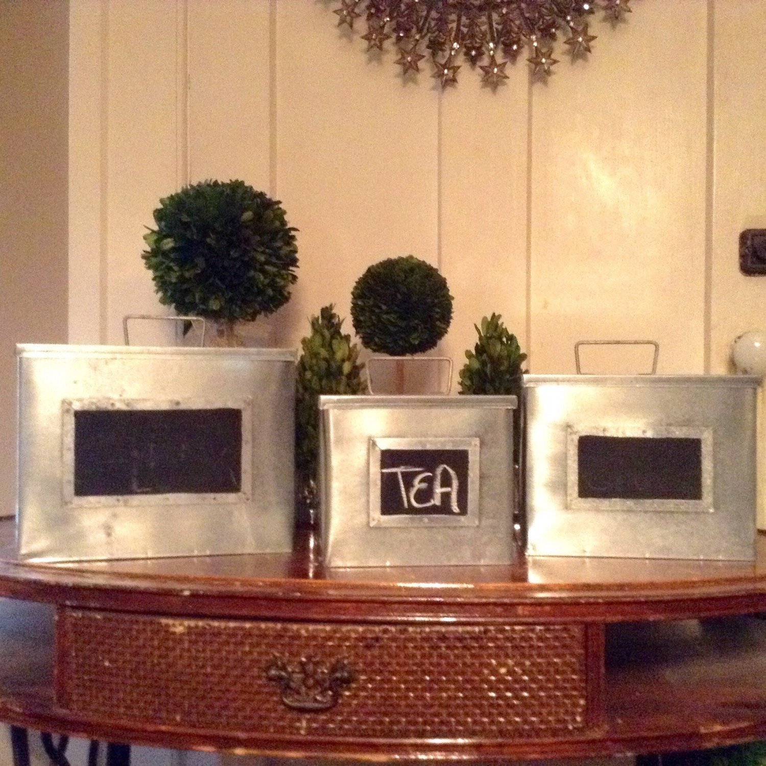 3 Metal Storage Canister Boxs With Chalk Board Lablels