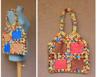 1970's Patchwork,Leather Bag - 70's Leather Shoulder Bag - Vintage Patchwork Bag
