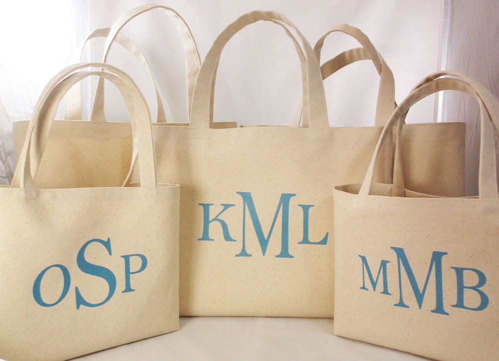 Set of 7 Personalized BRIDESMAIDS Gift Canvas Beach Totes