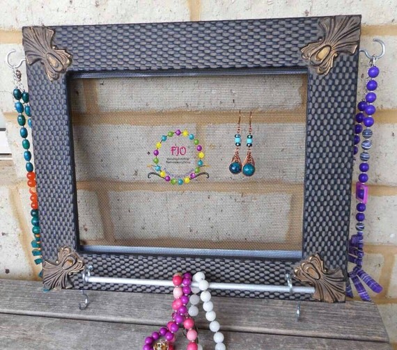 Black Wall Mounted Jewellery organiser Wood Hanging Jewelry