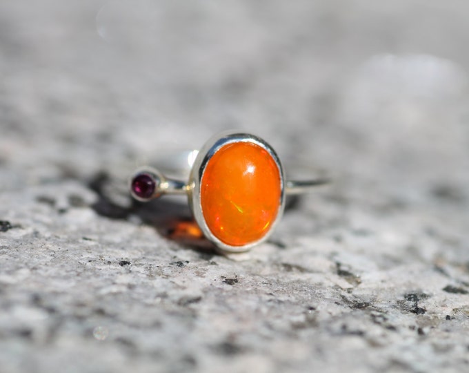 Orange opal silver ring - Fire opal ring - Ruby ring - Orange stone ring - Engagement ring - Natural stone - Gift idea - Womens ring