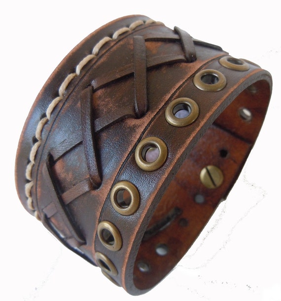 Genuine leather bracelet leather cuff by LeatherBraceletStore