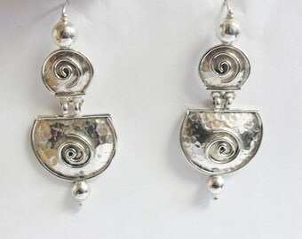 Hammered Sterling Silver Swirl Abstract Earrings Large
