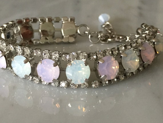 White and Rose Water Opal, Crystal Edged Bridal, Bridesmaid Bracelet