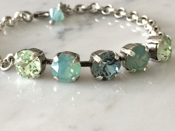 Swarovski Pacific Opal Crystal Bracelet, Swarovski Green Crystal Bracelet, Chrysolite Crystal Bracelet, Indian Sapphire Crystal Bracelet