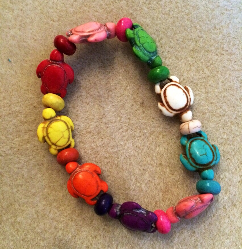 Rainbow stone turtle bead bracelet by Jewelsofnj on Etsy