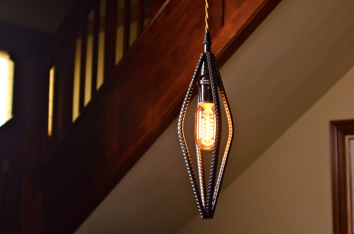 Industrial Rebar Pendant Light in clear finish by RebarnDesigns