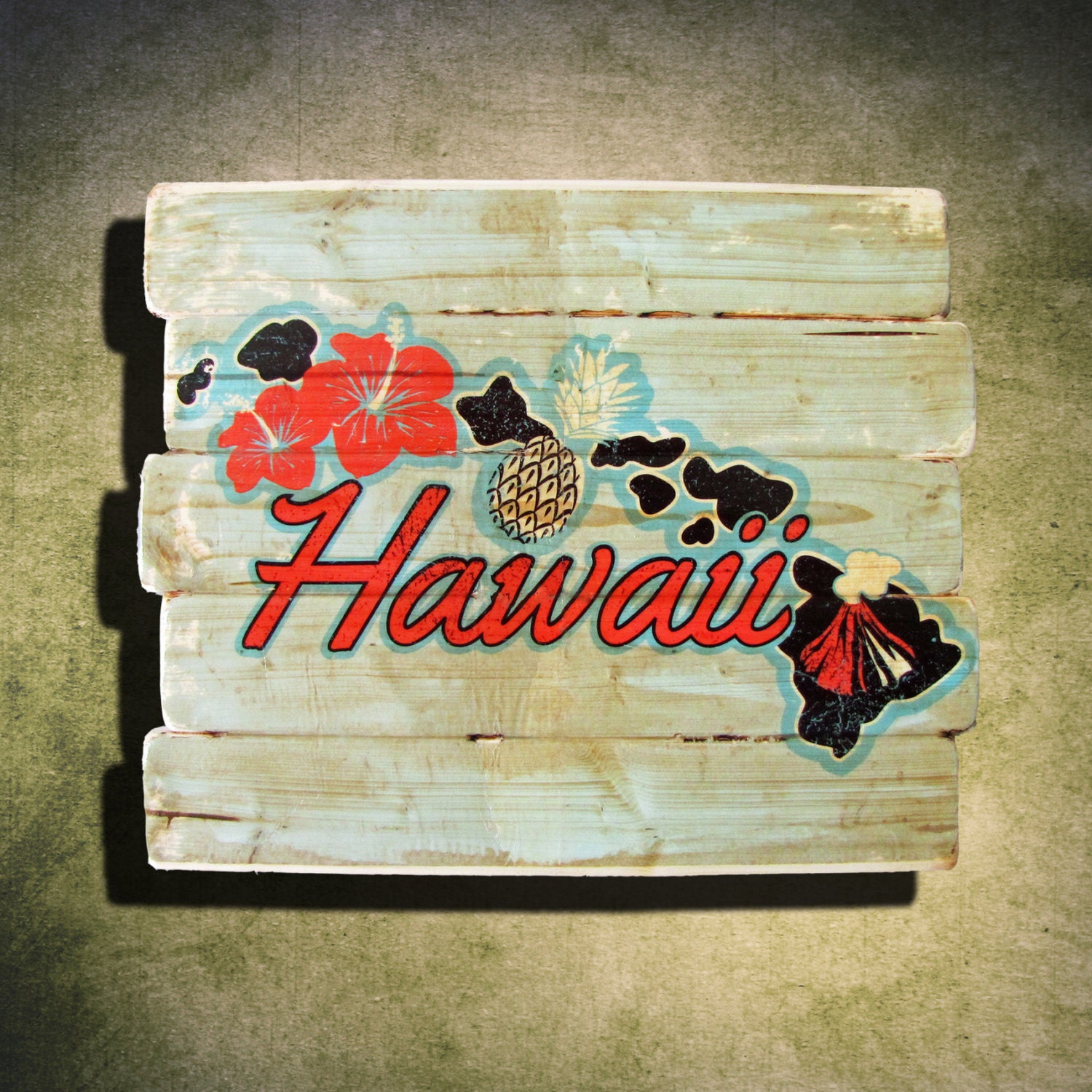 Hawaii Sign Vintage Hawaiian Islands Map by YvonneSayersHome