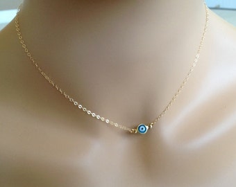 Sale!-Mini Evil Eye Necklace-Gold Filled Chain-Dainty Necklace-Layering Necklace-Everyday Necklace-Gift