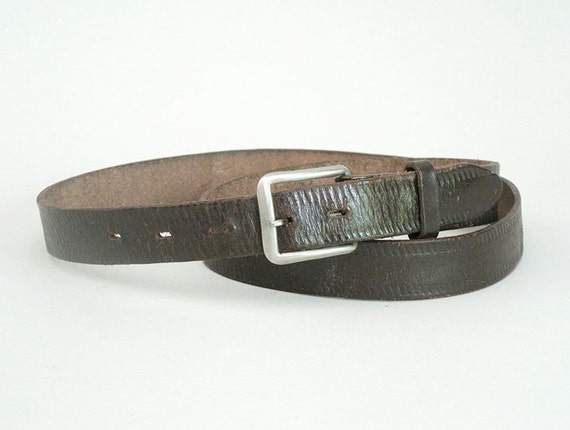 Mens Brown Leather Narrow Belt Size 36 by EinsteinandPippy on Etsy