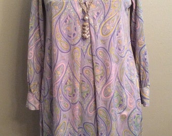 Sale!Vintage Mid Century Mod Paisley Empire Waist Pleated Polyester Dress