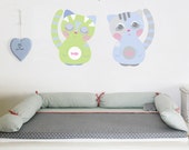 Cats Fabric Wall Decals, Reusable Fabric Stickers, Blue Nursery Decals, Cat Nursery Decal, Removable Kittens Decals, Small Fabric Decals